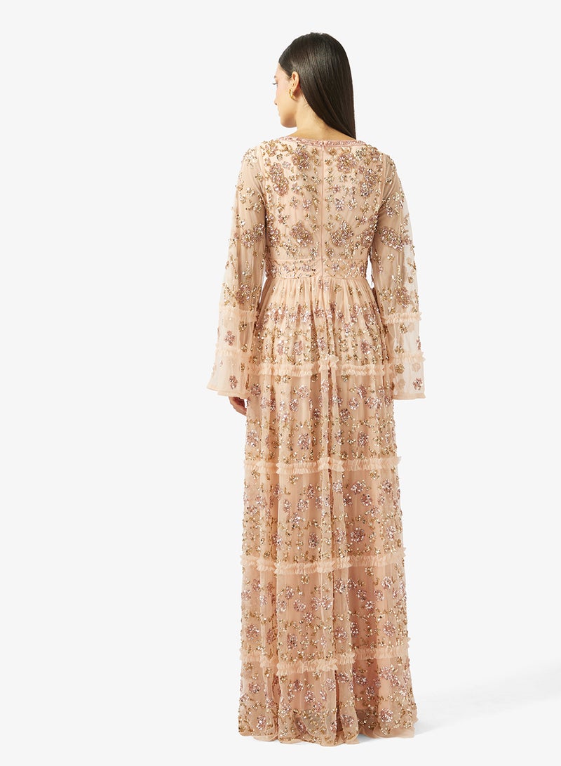 مايا فستان ماكسي طويل الأكمام مزين بكشكشة فاخرة - Image 2